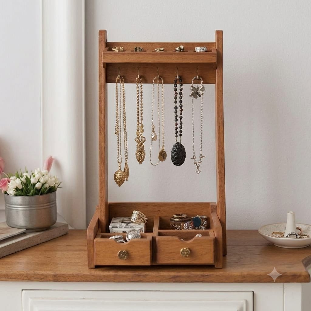 Wooden Jewelry Organizer Stand with Drawers 18% off