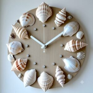 Seashell Coastal Wall Clock - Natural Wood 18% off