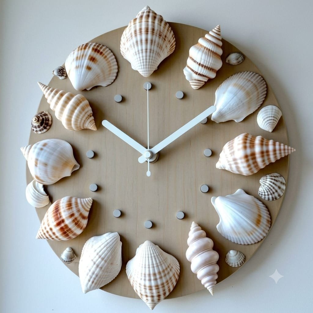 Seashell Coastal Wall Clock - Natural Wood 18% off