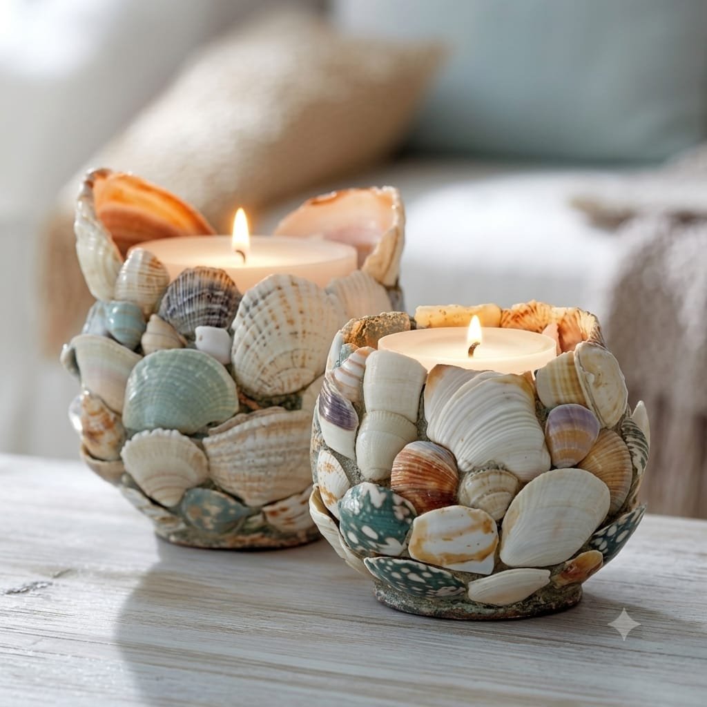 Seashell Mosaic Tealight Candle Holder Set - 2 Pcs 20% ff