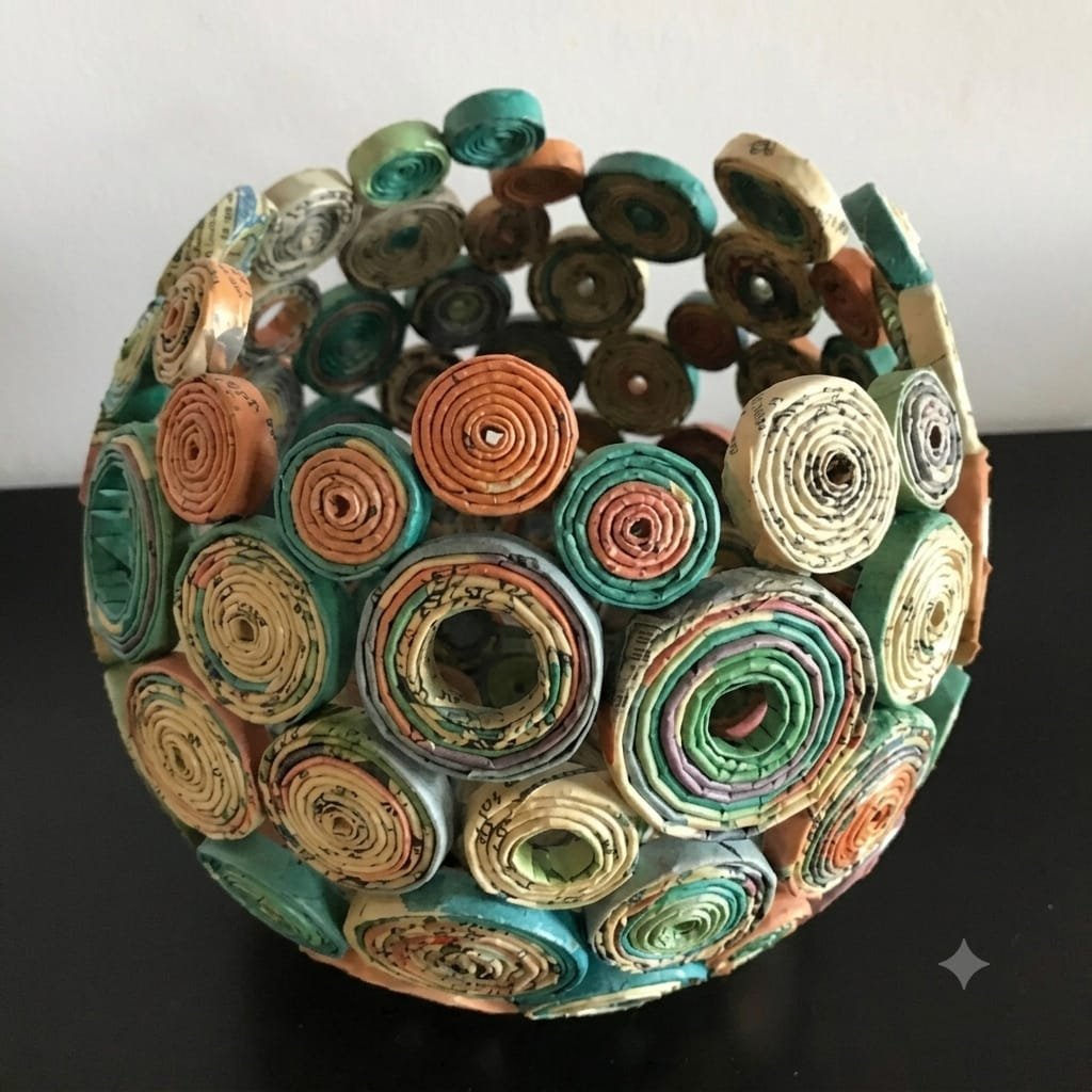 Handmade Recycled Paper Coil Basket - Boho Decor Bowl 20% off