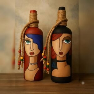 Bohemian Face Art Handpainted Glass Bottle Set - 2 Pcs 18% off