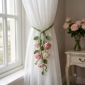 Handmade Crochet Rose Curtain Tieback - Set of 2 20% off