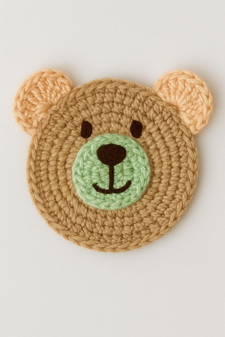 Cute Bear Face Crochet Coaster