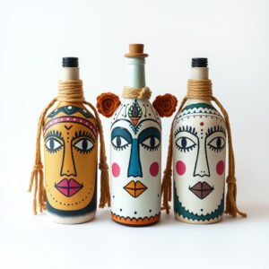 Bohemian Face Art Bottle Trio