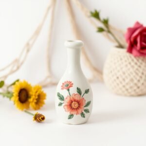 Handpainted Ceramic Bud Vase White